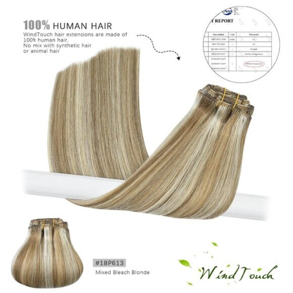 New 7PCS 12 Inch Clip-in Human Hair Extensions, Mixed Bleach Blonde Highlights - Picture 5 of 7